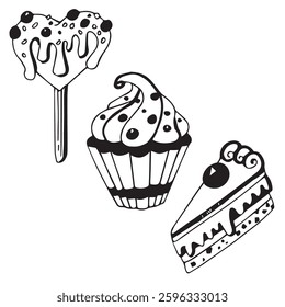 Doodle ink vector desserts set