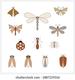 Icono de colección de insectos Doodle aislado no blanco. Arte de la línea de dibujo manual. Animado de esbozo. Ilustración de material vectorial. EPS 10