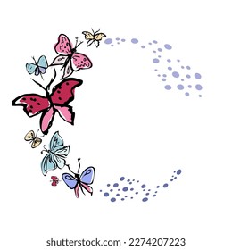 Doodle insects. Collection with spring and summer insects, bugs. Hand drawing vector illustration. Isolated object of insect and fly icon. Butterfly 
