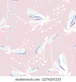 Doodle insects. Collection with spring and summer insects, bugs. Hand drawing vector illustration. Isolated object of insect and fly icon. Seamless pattern with insects. Dragonfly