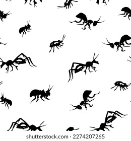 Doodle insects. Collection with spring and summer insects, bugs. Hand drawing vector illustration. Isolated object of insect and fly icon. Seamless pattern with insects.