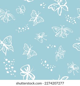 Insectos de doodle. Colección con insectos de primavera y verano, insectos, insectos. Ilustración vectorial de dibujo manual. Objeto aislado del icono de insecto y mosca. Patrón sin foco con insectos. Mariposa