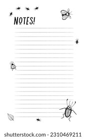 Doodle with insects notebook sheet for glider