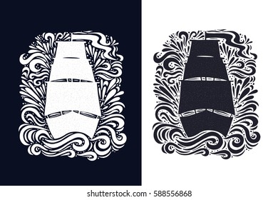 Doodle inspirational print with the ship waves and drops. T-shirts and bags design. Typography poster. 