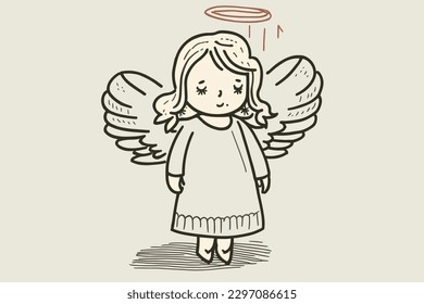 Doodle inspired Angel, cartoon sticker, sketch, vector, Illustration