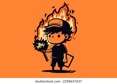 Doodle inspired Arsonist, cartoon sticker, sketch, vector, Illustration