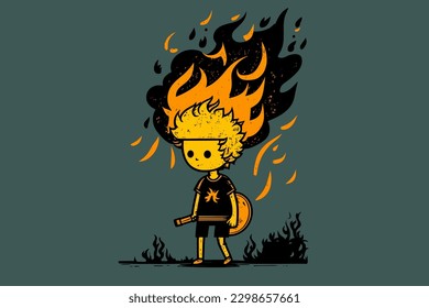 Doodle inspired Arsonist, cartoon sticker, sketch, vector, Illustration