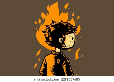 Doodle inspired Arsonist, cartoon sticker, sketch, vector, Illustration