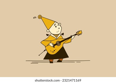 Doodle inspired Balalaika player, cartoon sticker, sketch, vector, Illustration