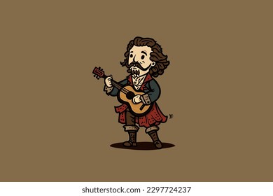 Doodle inspired Bard, cartoon sticker, sketch, vector, Illustration