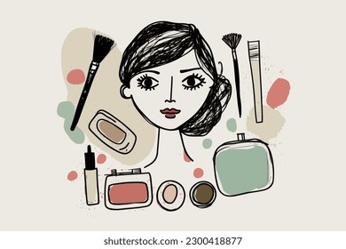 Doodle inspired Beauty blogger, cartoon sticker, sketch, vector, Illustration