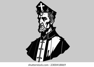 Doodle inspired Bishop, cartoon sticker, sketch, vector, Illustration