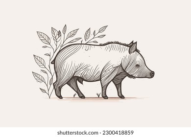Doodle inspired Boar, cartoon sticker, sketch, vector, Illustration