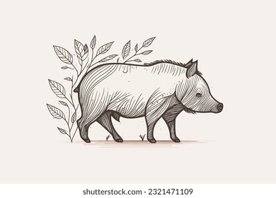 Doodle inspired Boar, cartoon sticker, sketch, vector, Illustration