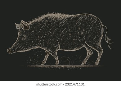 Doodle inspired Boar, cartoon sticker, sketch, vector, Illustration