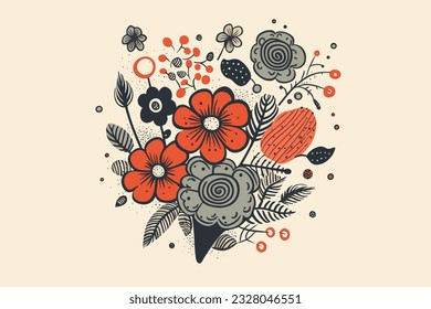 Doodle inspired - Bouquet, cartoon sticker, sketch, vector, Illustration