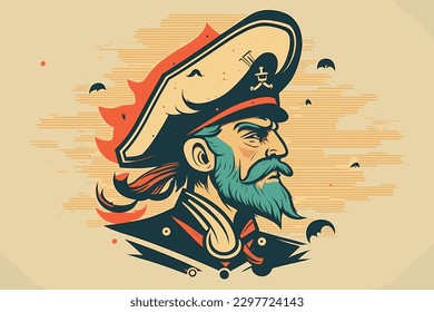 Capitán inspirado en Doodle, pegatina de dibujos animados, dibujo, vector, Ilustración