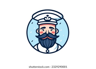 Doodle inspired Captain at galley, cartoon sticker, sketch, vector, Illustration
