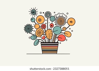 Doodle inspired Centerpiece, cartoon sticker, sketch, vector, Illustration