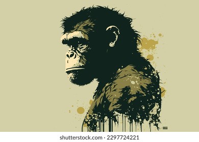 Doodle inspired Chimpanzee, cartoon sticker, sketch, vector, Illustration