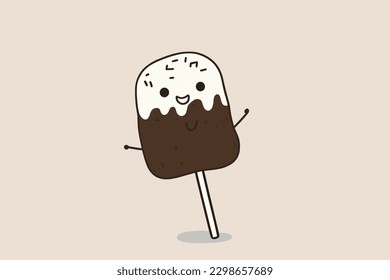 Doodle inspired Chocolate covered marshmallow, cartoon sticker, sketch, vector, Illustration