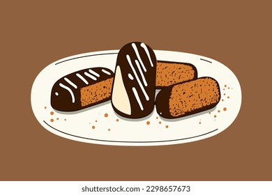 Doodle inspired Chocolate dipped biscotti, cartoon sticker, sketch, vector, Illustration