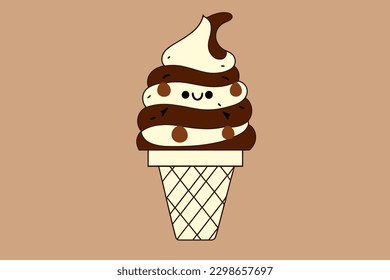Doodle inspired Chocolate ice cream, cartoon sticker, sketch, vector, Illustration