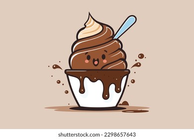 Doodle inspired Chocolate pudding, cartoon sticker, sketch, vector, Illustration
