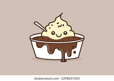 Doodle inspired Chocolate pudding, cartoon sticker, sketch, vector, Illustration