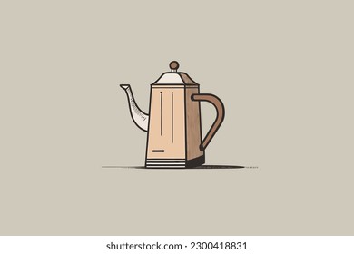 Doodle inspired Coffee pot, cartoon sticker, sketch, vector, Illustration