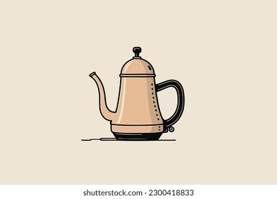 Doodle inspired Coffee pot, cartoon sticker, sketch, vector, Illustration