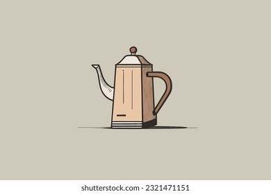 Doodle inspired Coffee pot, cartoon sticker, sketch, vector, Illustration