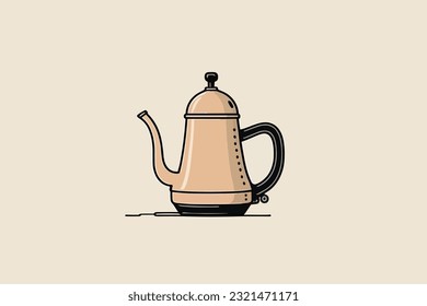 Doodle inspired Coffee pot, cartoon sticker, sketch, vector, Illustration