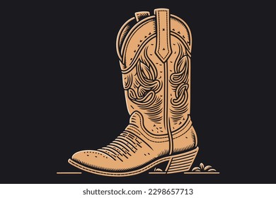 Doodle inspired Cowboy boot, cartoon sticker, sketch, vector, Illustration svg