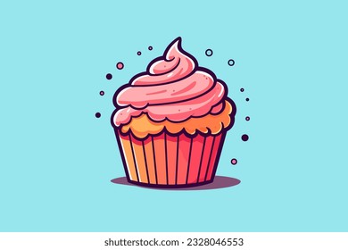 Doodle inspired - Cupcake, cartoon sticker, sketch, vector, Illustration