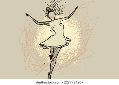 Doodle inspired Dancer, cartoon sticker, sketch, vector, Illustration
