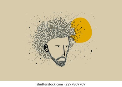 Doodle inspired Determined, cartoon sticker, sketch, vector, Illustration