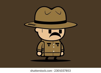 Doodle inspired Drill Sergeant, cartoon sticker, sketch, vector, Illustration