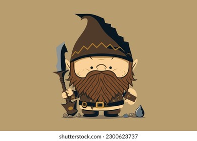 Doodle inspired Dwarf, cartoon sticker, sketch, vector, Illustration