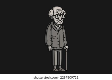 Doodle inspired Elderly man, cartoon sticker, sketch, vector, Illustration