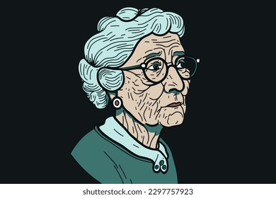 Doodle inspired Elderly woman, cartoon sticker, sketch, vector, Illustration