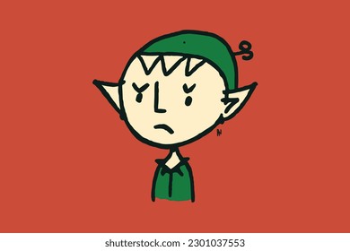 Doodle inspired Elf, cartoon sticker, sketch, vector, Illustration