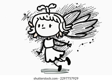 Doodle inspired Fairy, cartoon sticker, sketch, vector, Illustration
