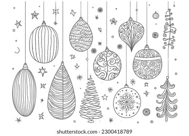 Doodle inspired Festive Decorations, cartoon sticker, sketch, vector, Illustration