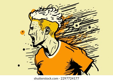 Doodle inspired Football player, cartoon sticker, sketch, vector, Illustration