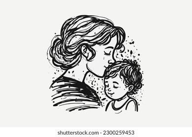 Doodle inspired Foster mother, cartoon sticker, sketch, vector, Illustration