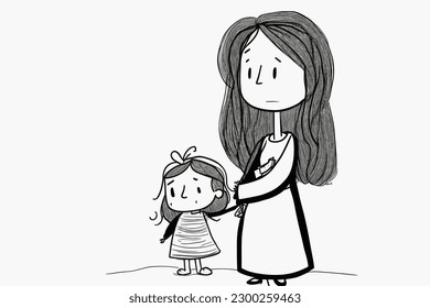 Doodle inspired Foster mother, cartoon sticker, sketch, vector, Illustration