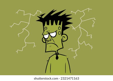 Doodle inspired Frankenstein, cartoon sticker, sketch, vector, Illustration