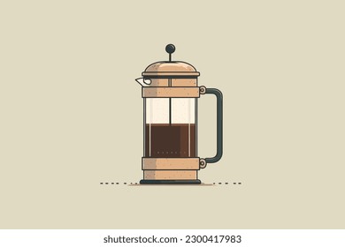 Doodle inspired French press, cartoon sticker, sketch, vector, Illustration