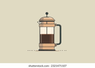 Doodle inspired French press, cartoon sticker, sketch, vector, Illustration